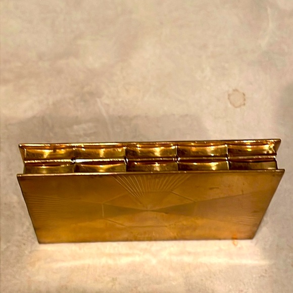 Vintage Volupte Compact Case Mirror Gold Tone Geometric Design Circa 1950’s EUC - Picture 11 of 15